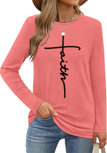 Faith Shirts for Women Letter Printed Casual Long Sleeve Tee Top2