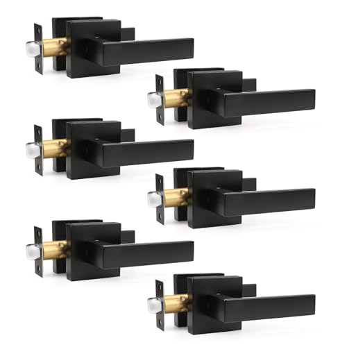 Gobrico 6 Pack Square Black Door Handles Interior, No Lock Passage Door Lever for Left or Right Handing, Heavy Duty Matte Black Closet Door Handle Sets by Gobrico - Used condition - US$55.53