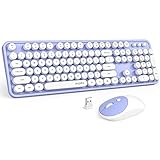 MOFII Wireless Keyboard and Mouse Purple White Round Key Typewriter Keyboards Mice Combo 2.4GHz Full Size Keyboard and Computer Mouse with 2 in 1 USB Receiver for Laptop PC Chromebook Smart TV