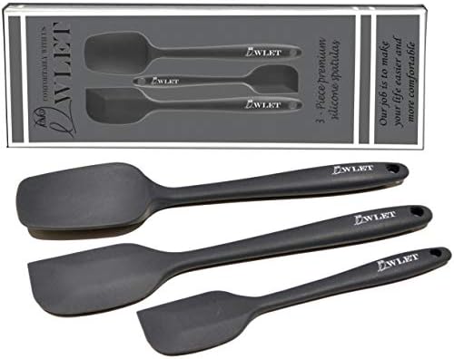 Silicone Spatula Spoon - Spatulas Silicone Heat-resistant - Non-stick Cooking Scrapers-safe Flexible Rubber Small Large Spatula - Baking Spoon Stainless Steel Insert - 3-Piece Set - Gray Black