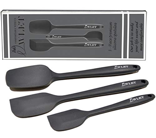 Silicone Spatula Spoon - Spatulas Silicone Heat-resistant - Non-stick Cooking Scrapers-safe Flexible Rubber Small Large Spatula - Baking Spoon Stainless Steel Insert - 3-Piece Set - Gray Black