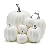 7Pcs Artificial Pumpkins of all Styles Halloween Decoration Rural Style Farmhouse Foam Pumpkin Harvest Season Thanksgiving Day is Suitable for Table top House Dining Table Party Decoration White