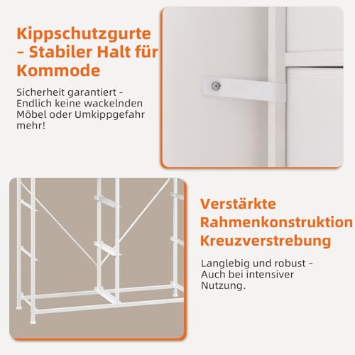 Somdot Kommode mit Schubladen aus Stoff, Komodenschrank, Kommode für Schlafzimmer Wohnzimmer Flur, Schubladenschrank Aufbewahrungsschrank Stoffkommode, 8 Stoffschubladen, Weiß