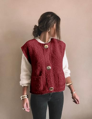Womens Fleece Sweater Vest Casual Sleeveless Button Down Knit Gilet Outerwear Cardigan with Pockets4