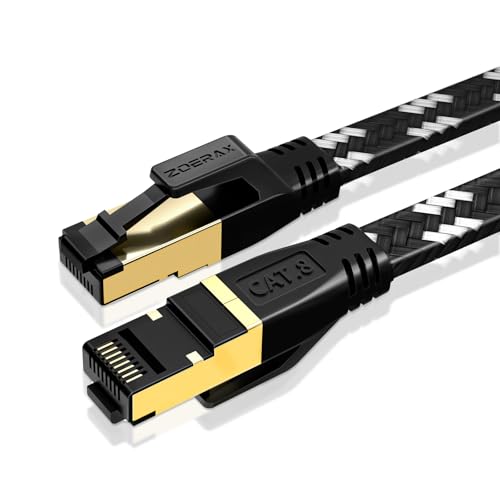 ZOERAX Cat 8 Ethernet Cable 3FT, Nylon Braided High Speed Network LAN Patch Cord, Flat 40Gbps 2000Mhz Internet Cable RJ45 Shielded Indoor LAN Cables Compatible for Gaming PC PS5 Xbox Modem Router