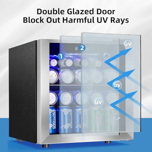 Image of Antarctic Star Beverage Cooler Holds Up to 48 Cans & 12 Wine Bottles, Stainless Steel Glass Door Drink Fridge with Digital Display and Electronic Temperature Control, Silver