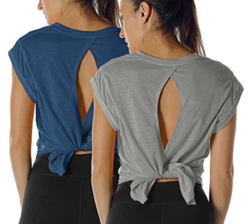 Image of icyzone Open Back Workout Tops for Women - Athletic Activewear T-Shirts Exercise Yoga Shirts(Pack of 2)