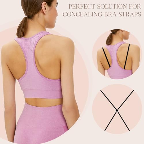 Molain 12Pcs Bra Strap Clips to Make Racerback, Bra Straps Holder Clips for Racerback Bra Strap Holders for Slipping Conceal Straps Cleavage Control, Cross Back Convertors (Black, White, Beige, Clear)4