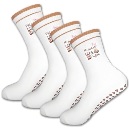 pozuauoa 2 Pair Pilates Socks Non Slip Women, Yoga Socks for Women Non Slip Cute Pilates Sock, Not Easy to Slips Cute Embroidered Designs Athletic Crew Sock, Suitable Exercise and Yoga Lovers
