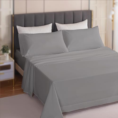 Image of Sophia & William Soft 100% Washed Cotton Sheet Set Queen Size, 4 Piece Grey