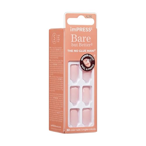 Image of KISS imPRESS No Glue Mani Press-On Nails, Color, 'Instinct', Light Pink, Short Size, Squoval Shape, Includes 30 Nails, Prep Pad, Instructions Sheet, 1 Manicure Stick, 1 Mini File (Pack of 2)