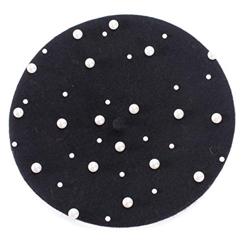 Lawliet Sweet French Womens Pearl Beaded 100% Wool Beret Cap Winter Hat Y91 (Black) - Thumbnail 4