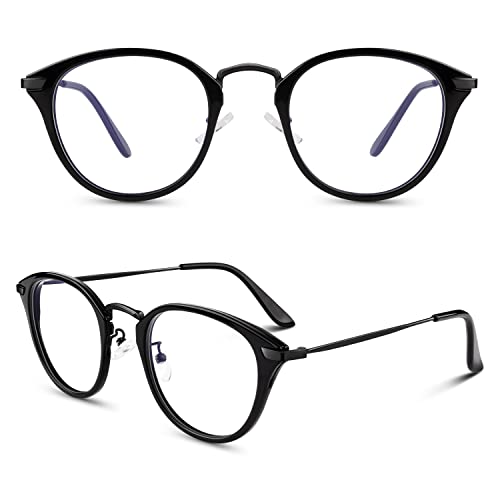 Happy Store High Fashion Metal Temple Horn Rimmed Clear Lens Eye Glasses Women Men,Glossy Black