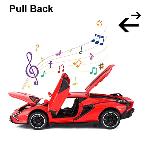Image of Metal Pull Back Diecast Car 1:24 Big Lamborghini Sian Pull Back Car Model With Sound Light Boys Gifts Toys For Kids?Pack Of 1?,Multicolor