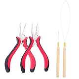 Baring 4 Pack Hair Extension Pliers Wooden Micro Ring Loop Pulling Hook Needles Hair Extension Tools...