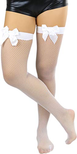 ToBeInStyle Women’s Fine Fishnet Fashion Thigh High w/Satin Bow Stockings 5
