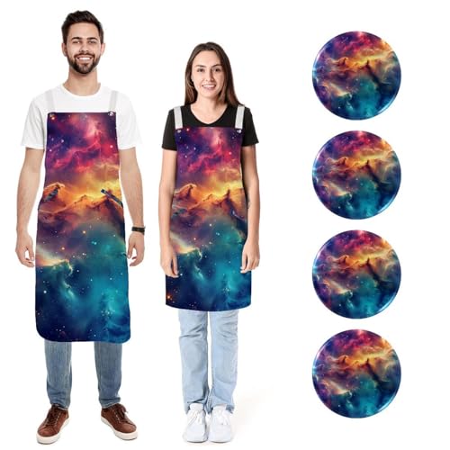 Tablier de cuisine galaxie lot de 2 taille L M imperméables et réglables