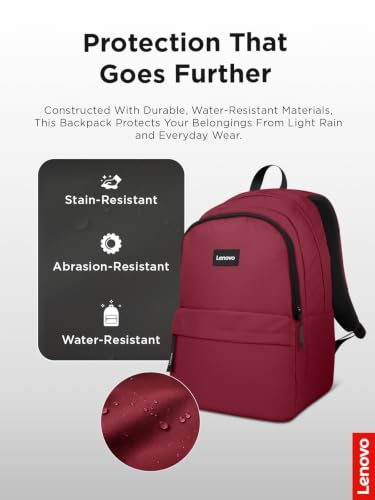 Lenovo 16-inch Commuter Backpack B10, Lightweight 30L Laptop Backpack, Water-Resistant Travel Bag with 6 Storage Compartments, Anti-Theft Pocket & Luggage Strap, Fits Up to 16" Laptop, Burgundy - image 4