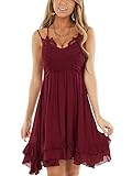 Womens Deep V Neck Summer Spaghetti Strap Hight Waist Lace Dresses Flowy Short Swing Dresses