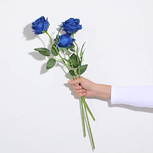Nubry Artificial Silk Rose Flower Single Stem Lifelike Fake Rose for Wedding Bouquet Floral Arrangements Home Party Centerpiece Decoration, 10pcs (Blue) - Image 5