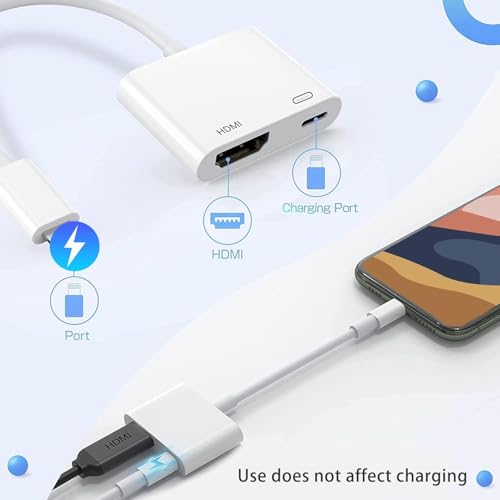 Image of BLACK CROWN Lighting to HDMI Adapter Digital AV, for Pad Phone to HDMI Adapter 1080P with Lighting Charging Port Compatible with Phone and Pod Models and TV Monitors Projectors
