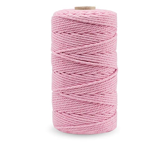 ilauke Arts Corde macramé Coton 3mm x 100m DIY Coton Cordon Macramé pour Emballage Cadeau Décoration Artisanat Suspendues, Rose