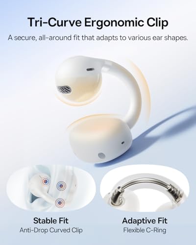Image of Baseus Bass BC1 Open Ear Earbuds Clip-On Headphones, Open-Ring Comfort with Tri-Curve Snug Clip, Powerful Sound with SuperBass, 4-Mic Clear Calls, IP55 Waterproof, 38H Playtime, Lightweight