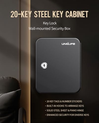 Uniclife Armário de chave de 20 posições com trava de chave montada na parede, caixa de armazenament