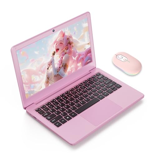 Image of JUSTTHINK 11.6'' Pink Laptop with Wireless Mouse, Inter Processor up to 2.6GHz, 8GB RAM, 256GB SSD, Windows 11, Long Battery Life, Ultral Light Laptop for Students and Business