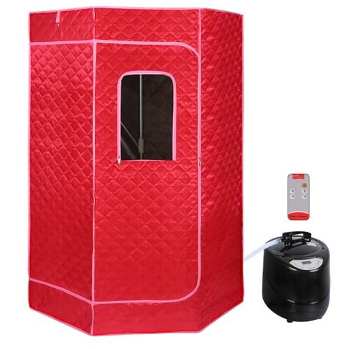 Sauna a vapore portatile, 3L sauna pieghevole cabina 1500 W, con telecomando e 1 strumento di fumigazione, per le terme di sauna tenda a casa grande spazio, 90 x 90 x 180 cm, 3L rosso