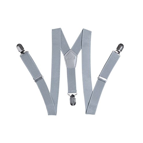 AWAYTR Kids Baby Elastic Adjustable Suspenders - Solid or Stripe Color Available in 3 sizes logo Light gray 22 inches