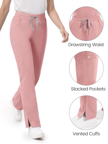 Image of Scrub Pants for Women - Straight Leg Medical Scrub Pants with 6 Pockets - Drawstring Soft Stretch Women Scrub Pant