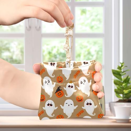 Cute Ghosts & Halloween Pumpkins Squeeze Coin Purse, Leather Coin Purse, Mini Wallet, Compact and Portable, Unisex4