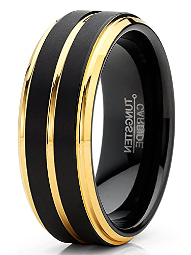 Men Tungsten Two-Tone Wedding Band Grooved Ring 8MM Black Goldtone Silvertone2