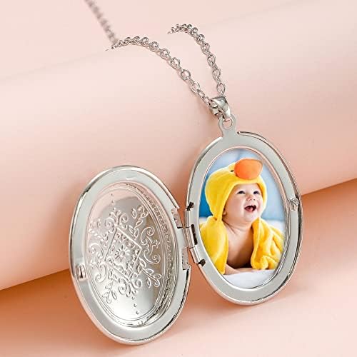 Locket Necklaces That Holds Pictures Oval Heart Shaped Necklace Personalized Lover Gift Engraved Pattern for Women Men Teenager Girls Boys