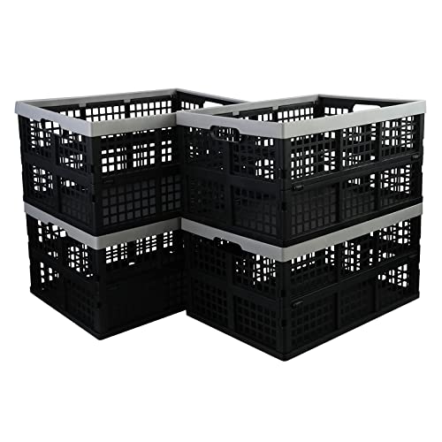 Sandmovie 42 Liter Folding Crates Storage, Plastic Stackable Collapsible Crate, 4 Pack