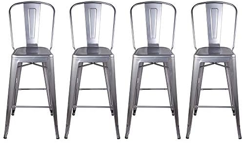 GIA Commercial Grade 30 Inch High Back Bar Stools Set of 4, Silver Industrial Metal Counter Height Stools, Kitchen Bar Stools Chair with Larger Seat, 14.5x14.5 Inch Seat