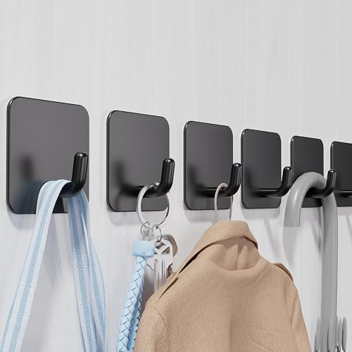 Aikzik Handtuchhalter ohne Bohren 6er Set Badezimmer Handtuchhalter aus Edelstahl Klebehaken extra stark Selbstklebend Haken für Bad und Küche Schwarz