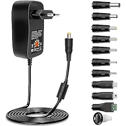 Cargador Universal Android 30W Alimentación Universal de AC a DC 3v 4,5v 5v 6v 7,5v 9V 12v Adaptadores de Multitensión, con Puerto USB 5v 2.1a,10 Conectores DC, Adecuados para Productos Electrónicos Domésticos de 3-12v,etc