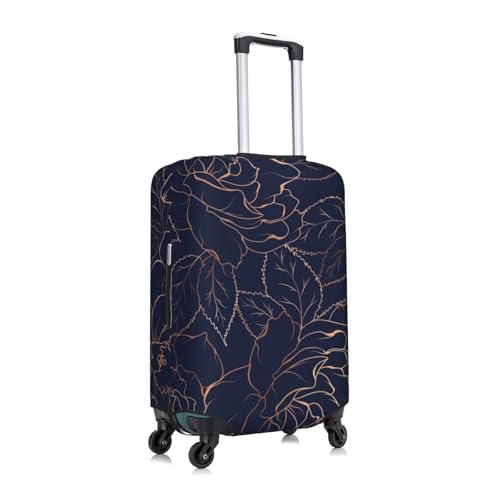 Copper-Gold Gloss Outline Navy Dark Blue Print Luggage Cover Elasticated Suitcase Covers TSA Approved Stylish Scratch Washable Resistant Case Protector for Kids and Adults3