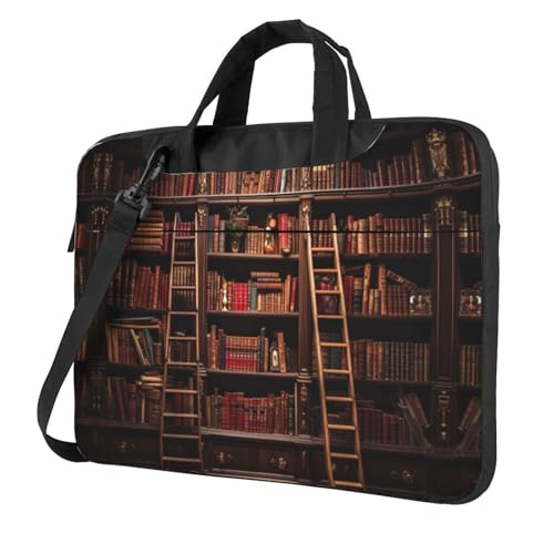 Housse pour ordinateur portable 13-15.6 pouces avec motif bibliothèque et poignée