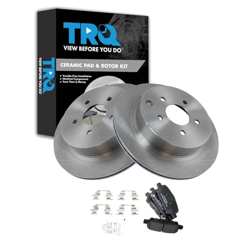 Image of TRQ Rear Brake Pad and Rotor Set Ceramic Compatible with 2003-2008 Infiniti FX35 FX45 2011-2013 M37 M56 2014-2017 Q50 2015-2017 Q70 QX60 2003-2017 Nissan Murano 2013-2017 Pathfinder 2004-2016 Quest