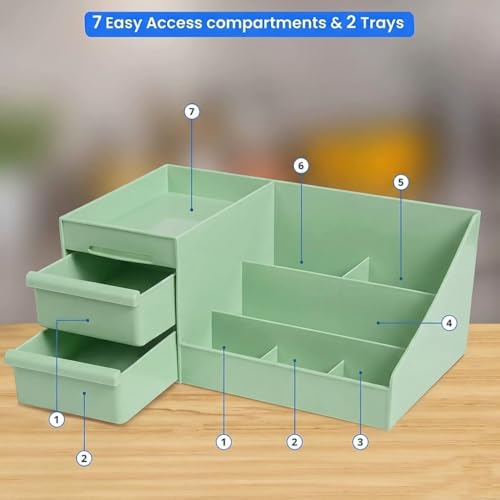 Image of INOVERA Makeup Organizer with Drawers | Countertop Cosmetics Display Case for Dressing Table | Vanity storage Holder Box (Green)