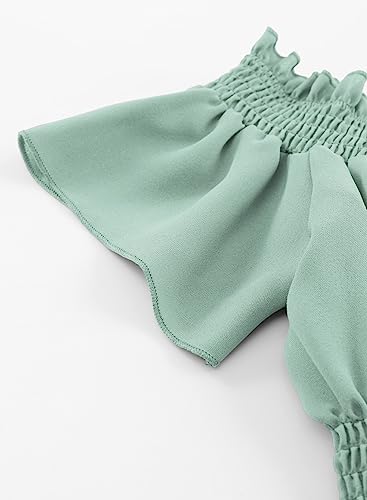 Blibean Girl Summer Clothes Set Ruffle Matching Outfits Tween Kids Short Sleeve Solid Tee Shirts Clothing Tops Pants Size 6-7 Medium Green #TOP6