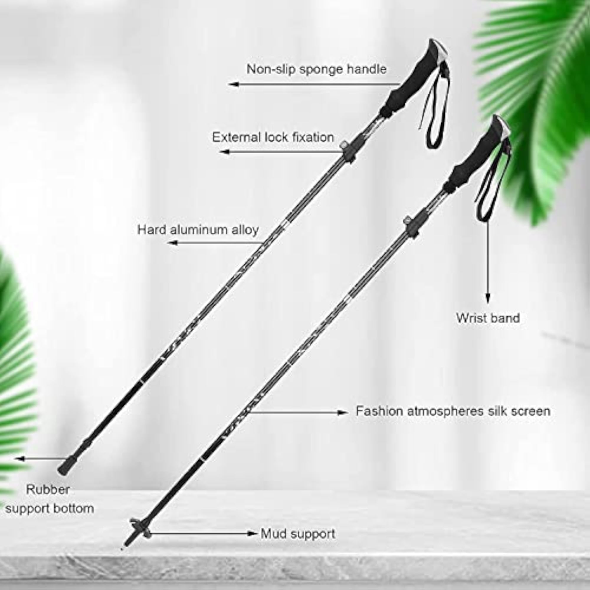 Trekking Poles, 5 Section Collapsible Walking Stick for Hiking