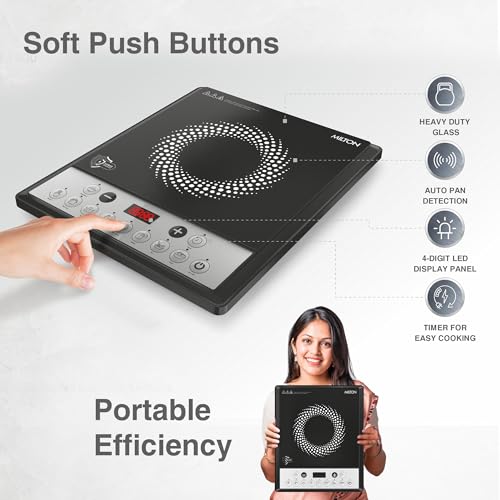 Image of Milton Euroline Elio 16.0 Portable 1600 W Induction Cooktop | LED Display Panel, 5KV Surge Protection | Timer & Preset Menu Functions | Soft Touch Buttons | Fast Cooking | 3-Year Warranty on Coil