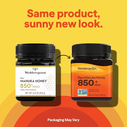 Image of Wedderspoon Raw Manuka Honey 850+ MGO, 8.8 Oz, Unpasteurized New Zealand Honey, Non-GMO, BPA-Free Jar, Superfood & Natural Wellness Support