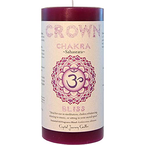 Crystal Journey 3"X6" Pillar Chakra Candles Bundle Of 3 (Heart Chakra, Crown Chakra, Third Eye Chakra) - Handcrafted With Lead-Free Material #TOP2