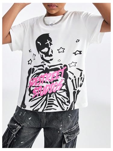 Girl's Skull Graphic Tees Short Sleeve Crew Neck Vintage T Shirt Casual Y2K Streetwear4