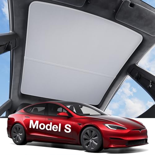 Image of Wigoo Tesla Model S Sunshade Roof [Never Sag, Nano Ice-Crystal Coatings] 3-Gen Heat Insulation Glass Roof Sun Shade, Accessories for Tesla Model S 2021~2026, Tesla Interior Gray